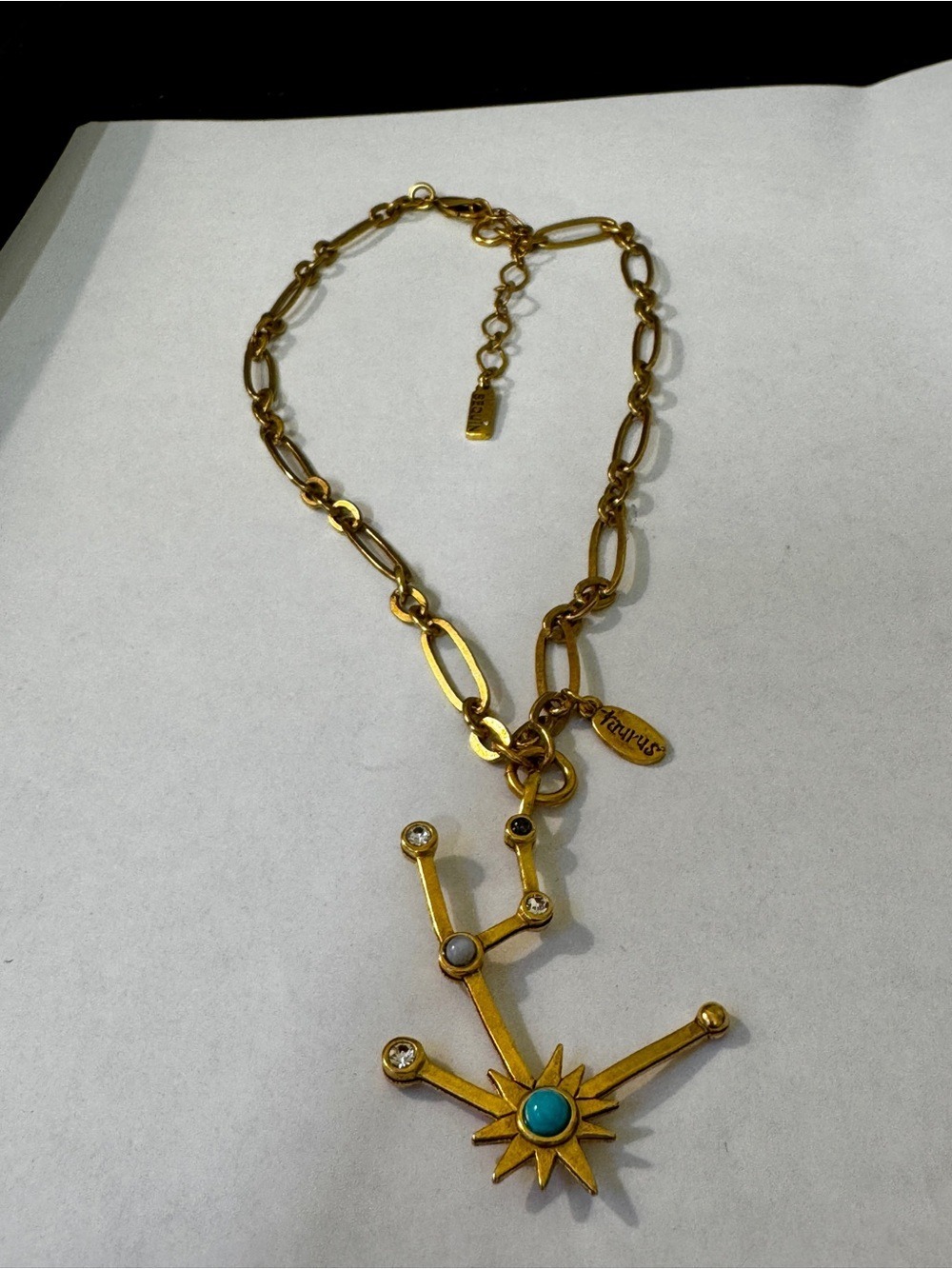 Gold-Tone Taurus Constellation Necklace with Turquoise Sun Accent